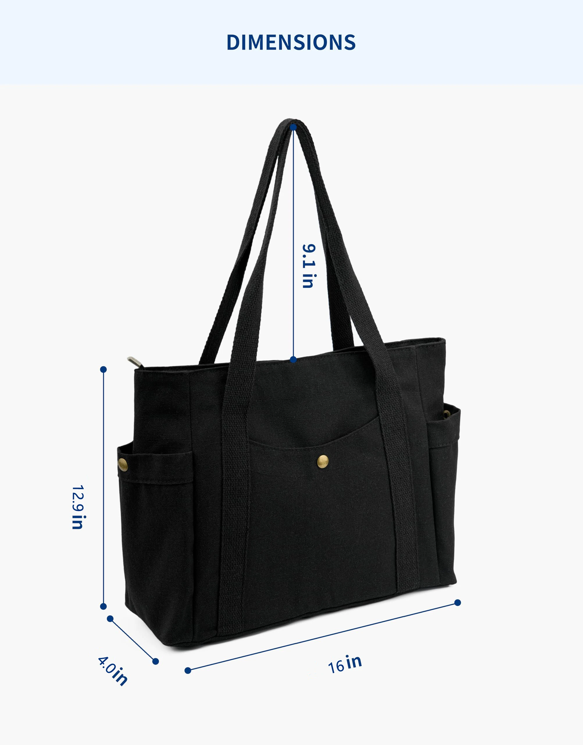Women Canvas Tote Bag with Zipper Multiple Pockets for Daily Essentials Travel Work Large Capacity Shoulder Bag image 2