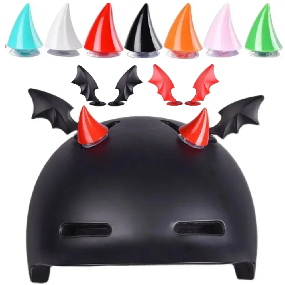 2PCS Bunte Motorrad Helm Teufel Hörner Helm Aufkleber Motocross Full Face Off Road Helm Dekoration Moto Auto Zubehör