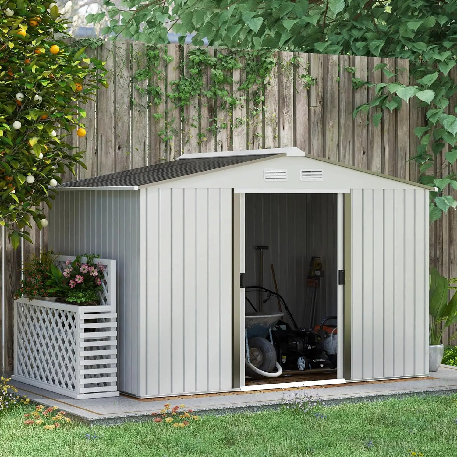 

Outsunny 9' x 6' Outdoor Storage Shed, Garden Tool Metal Shed with Foundation Kit, Double Lockable Door