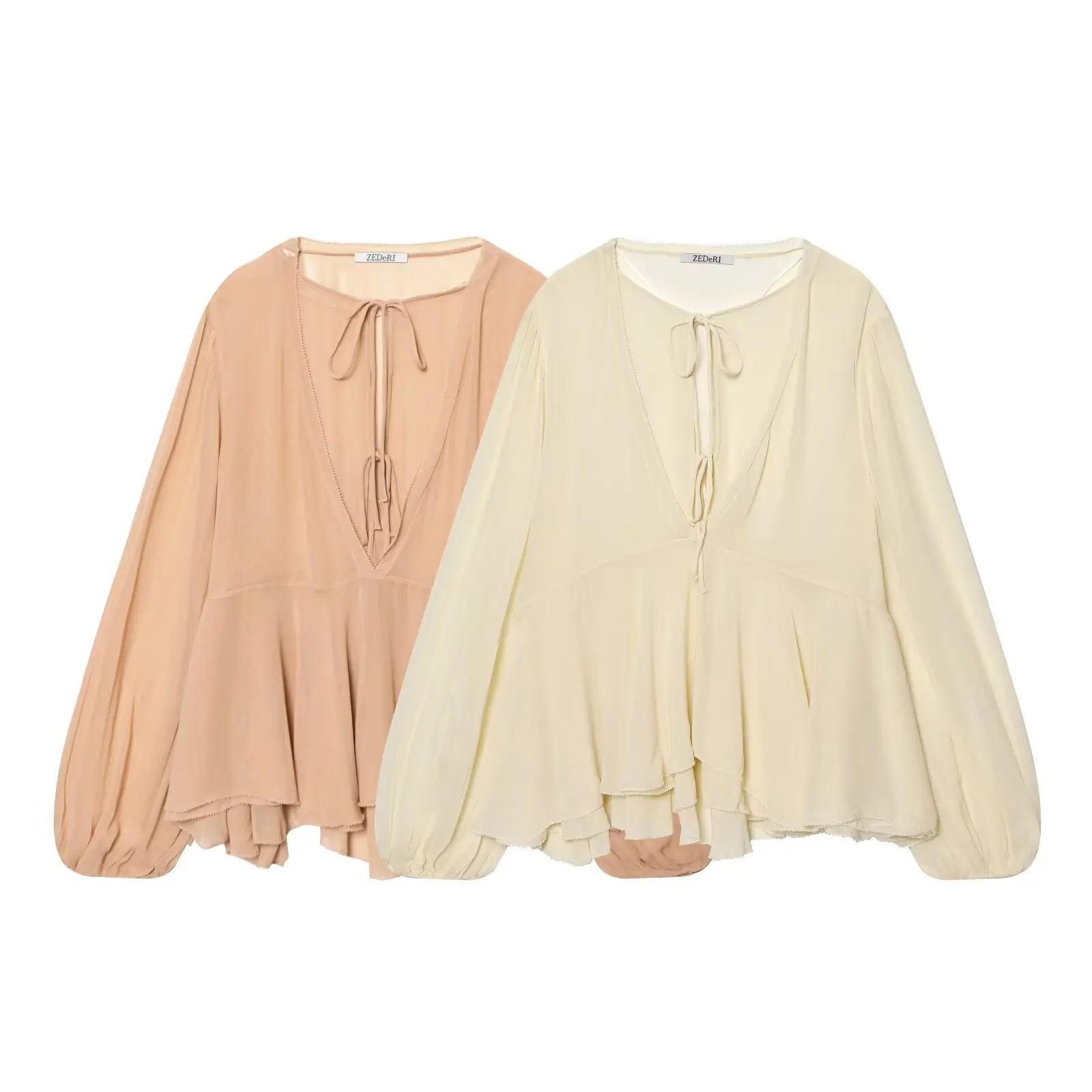 

2026 spring and summer new women's clothing sweet casual versatile long-sleeved round neck stacked shirt top with ruffles