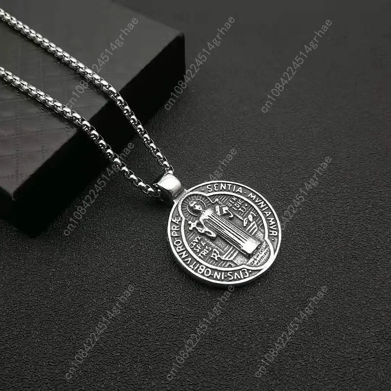 New Catholic Saint Benedict Medallion Pendant Necklace Gold Silver Color Stainless Steel San Benito Collares For Men Jewelry