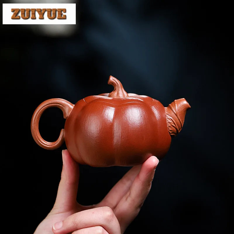 240ml Classic Yixing Purple Clay Teapots Handmade Pumpkin Pot Raw Ore Downhill Mud Kettle Chinese Zisha Tea Set Tableware Craft