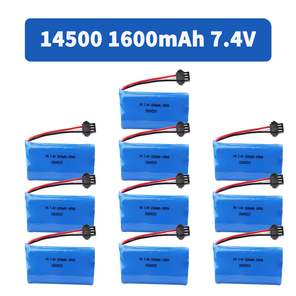 14500 Lipo battery SM-3P Plug 7.4V 1600mah for remote control helicopter boat car model water bullet guns toys accessories