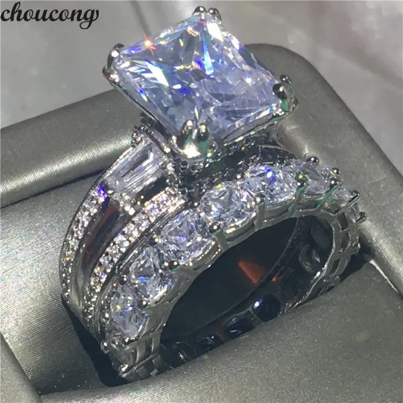 Handmade Eiffel Tower 6ct Lab diamond ring sets 925 Sterling Silver Engagement Wedding Band Rings for women Men Party Jewelry