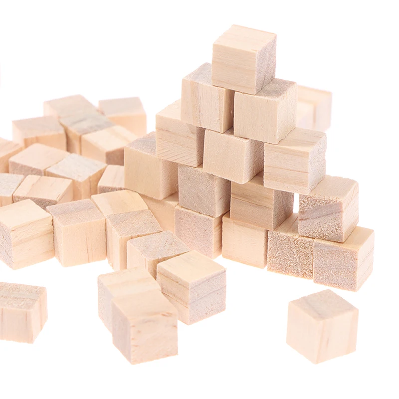 100pcs Unfinished Blank Mini DIY Wooden Square Blocks 1cm Wood Solid Cubes for Woodwork Craft Kids Toy Puzzle Making Material