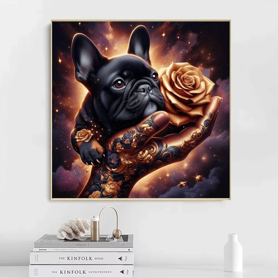 

Diamond Painting New The French Bulldog On The Palm 5D DIY Full Diamond Mosaic Art Tattoo Dog Embroidery Flower Home Decor