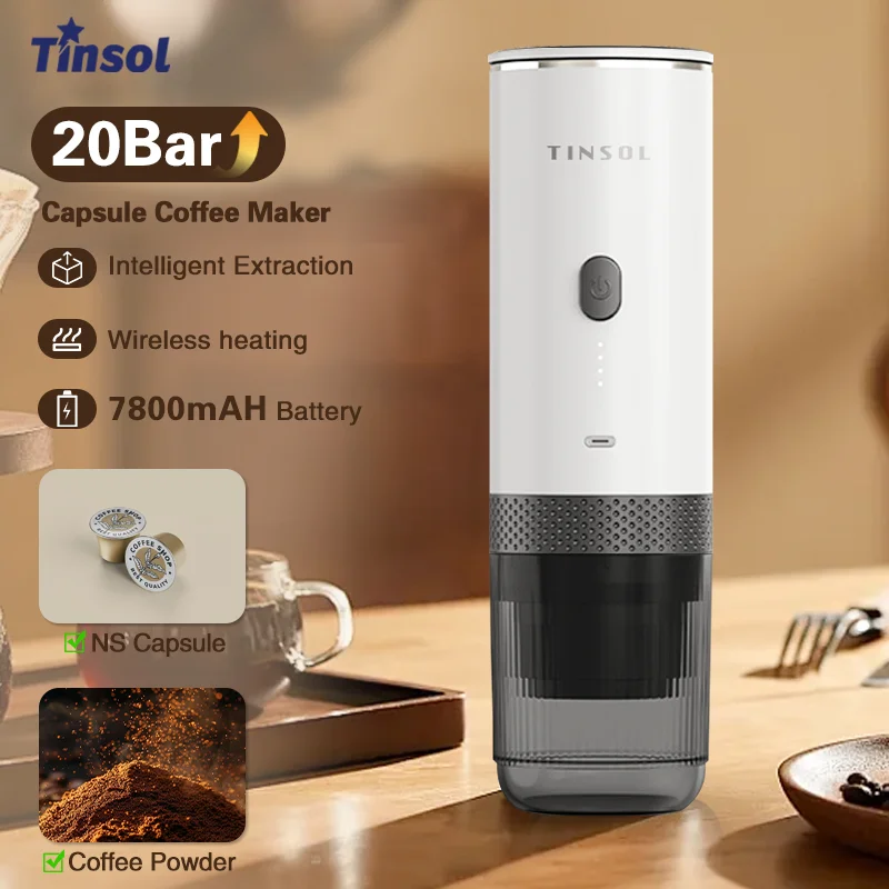 ماكينة إسبريسو محمولة 3 في 1 من TINSOL، ماكينة صنع القهوة للسفر، استخلاص ذكي، تسخين لاسلكي