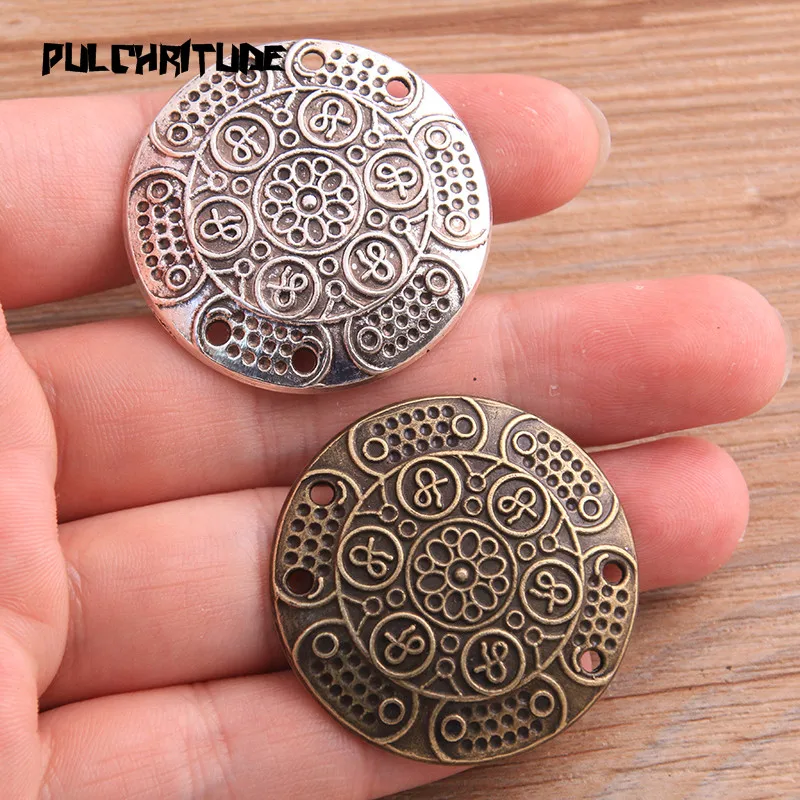 2pcs 37mm Two Color Flower Round Charms Connector Jewelry Making DIY Handmade Craft DIY