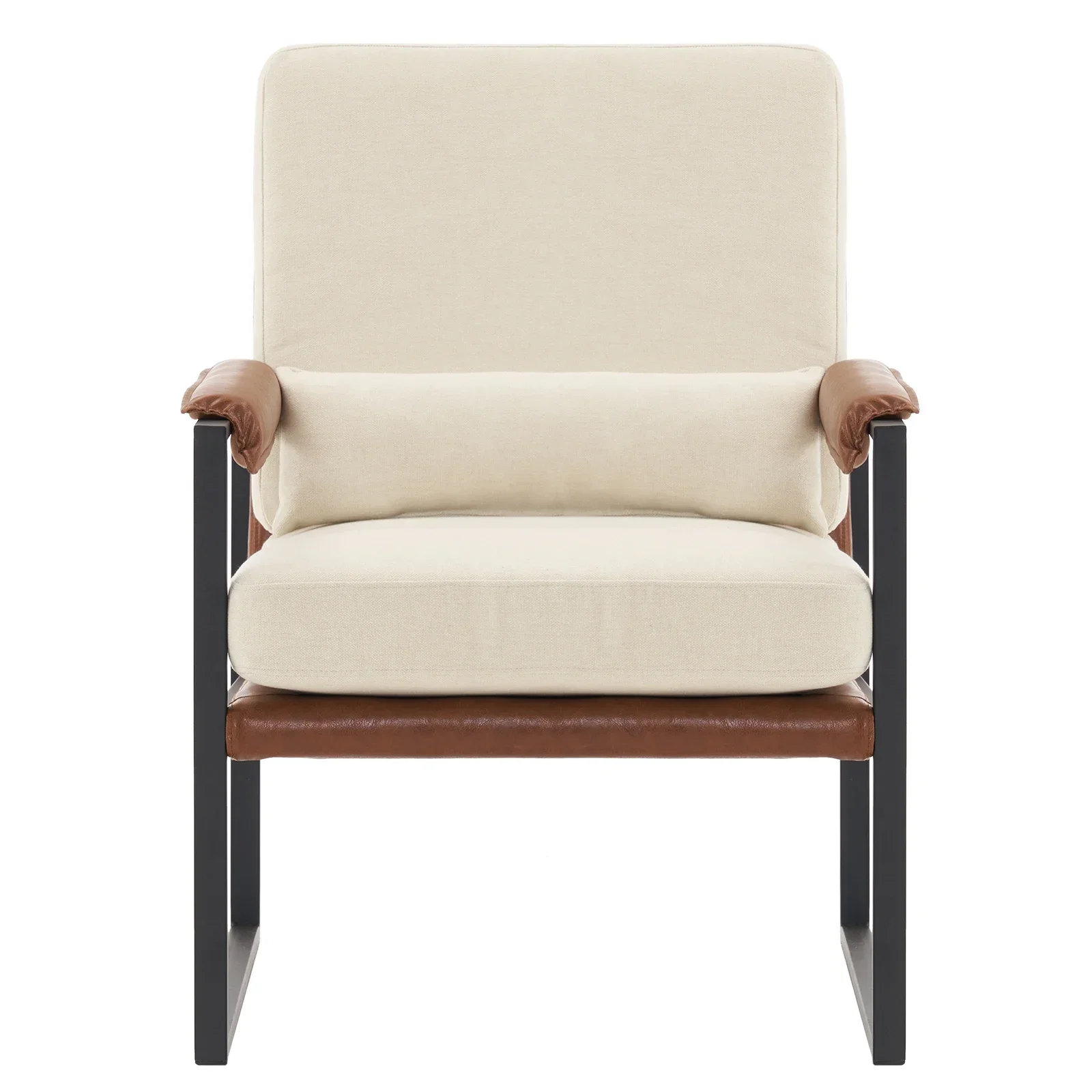 

Single Iron Frame Chair Soft Cover Beige Brown Honeycomb Leather Armrest Frame Indoor Leisure Chair living room furniture chair