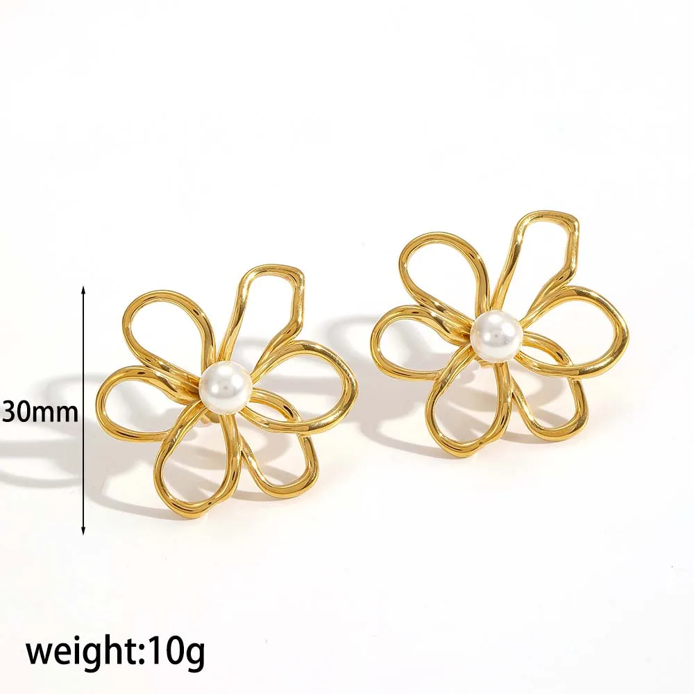 Zarte Edelstahl-Hohlblumenringe und Ohrringe Set für Damen, Trendiger Schmuck, Accessoires, Geschenke – Detail 4