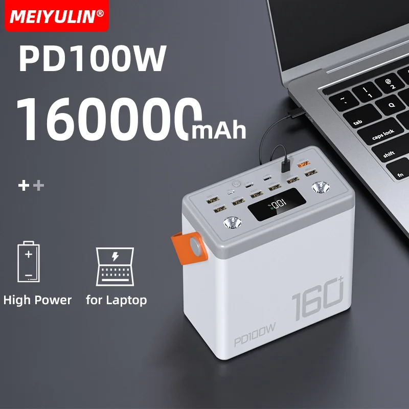 Large Capacity Portable Power Station 160000mAh PD100W Fast Charging Power Bank Emergency Outdoor Auxiliary Battery For Laptop