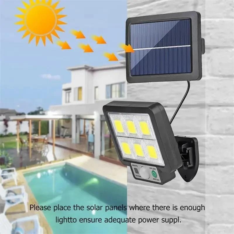 72/108COB Split Solar Light Outdoor Waterproof with Motion Sensor Floodlight Remote Control 3 Modes for Patio Garage Backyard