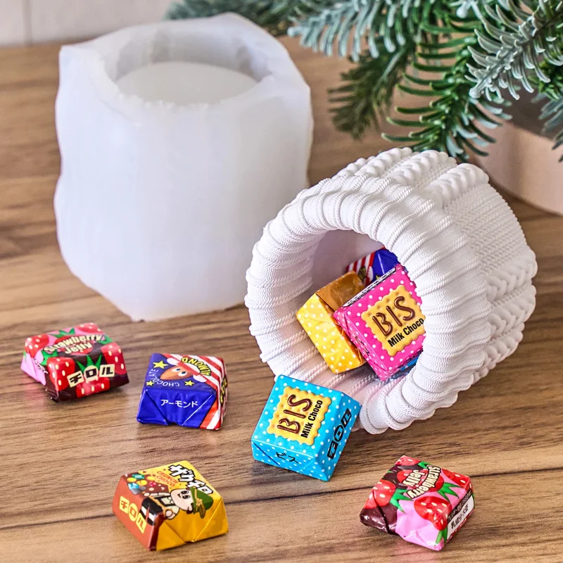 محبوك الغزل شمعة جرة قالب من السيليكون DIY بها بنفسك عيد الميلاد الحلي جورب الزهرية الحرف صنع الجص الراتنج صندوق تخزين قوالب الطين