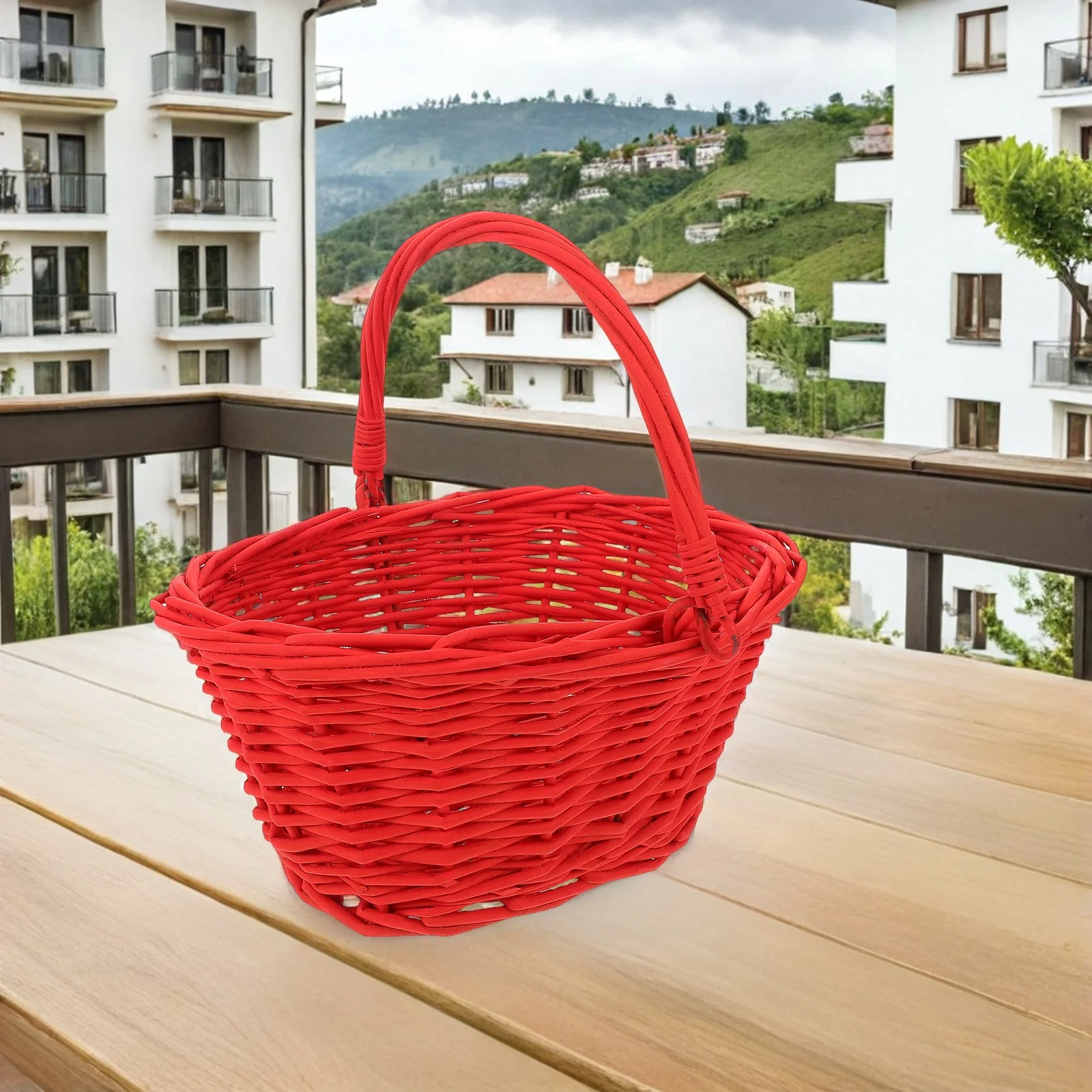 

Wicker Basket with Handle for Picnic Fruit Storage Versatile Rattan Organizer Outdoor Garden Use Carrying