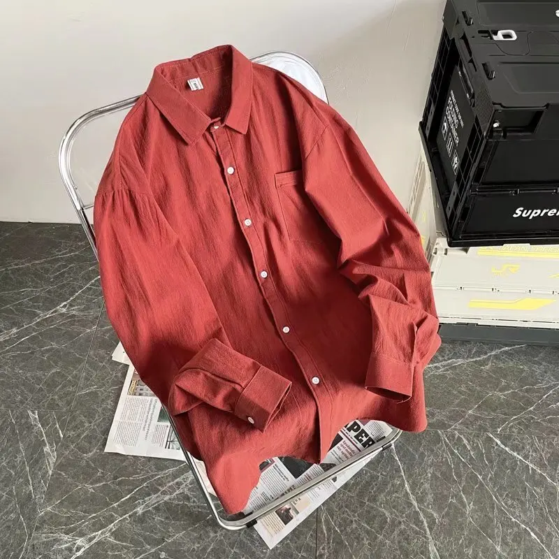 

Spring Autumn Men's Elegant Turn Collar Long Sleeved Shirt New Casual Loose Splicing Shirts And Blouses