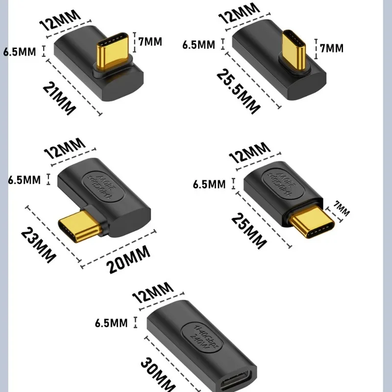 240 واط USB C موسع محول 90/180 درجة نوع C ذكر إلى أنثى موسع OTG 40Gbps محول البيانات السريع محول شحن محول