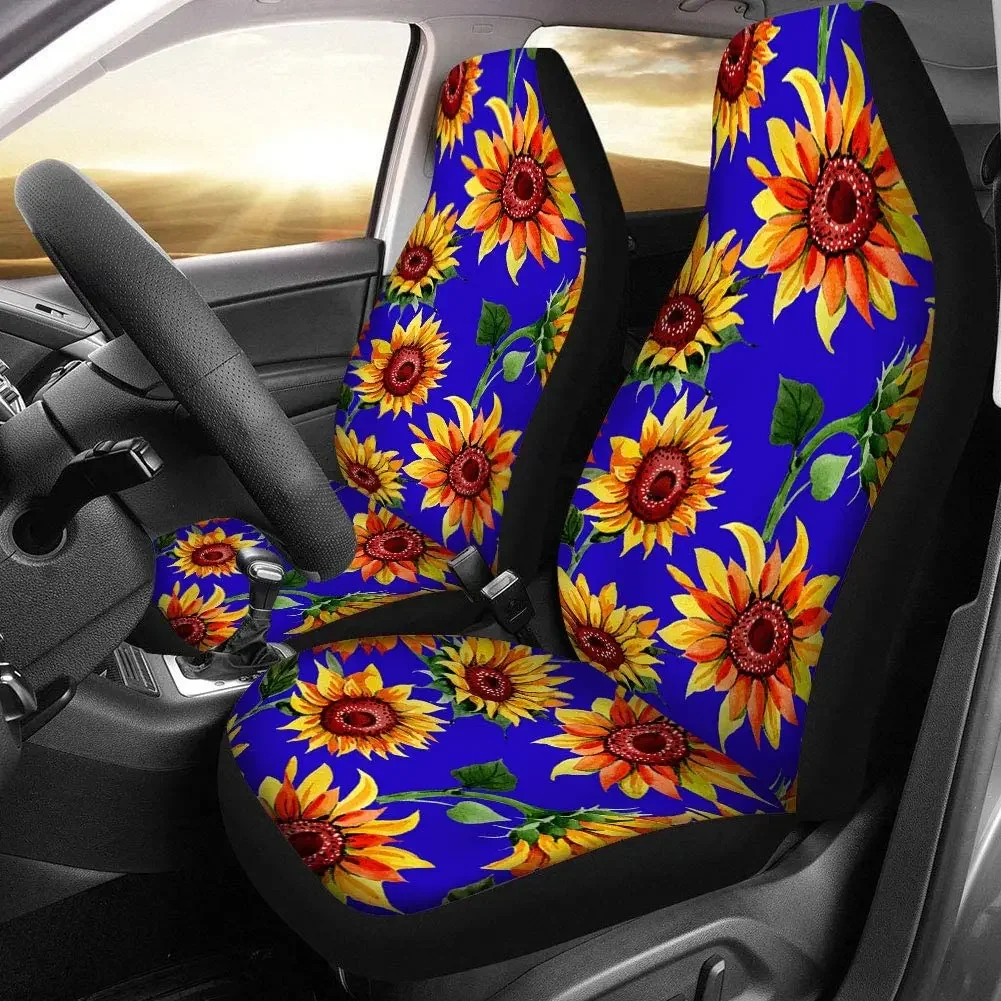 Sunflower Fabric Front Seat Covers Bohemia Design Car Interior Protector Set of 2 Universal Fit for Vehicle Sedan and Jeep