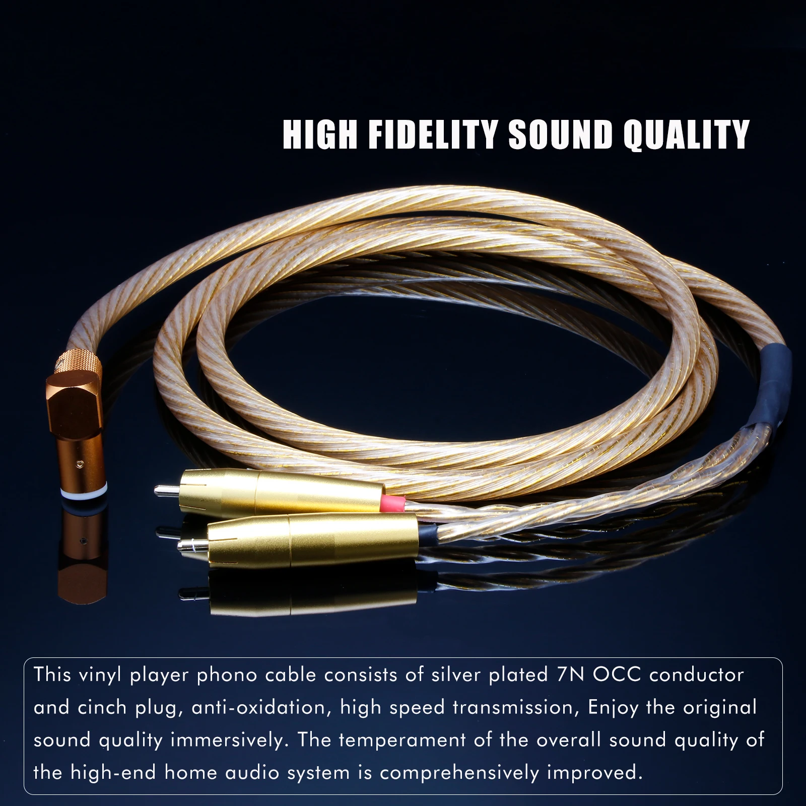 HiFi 7n OCC Phono Tonearm Cable Audio 2RCA Turntable with Ground Wire LP Vinyl Record Player Amplifier Chassis Signal Cable