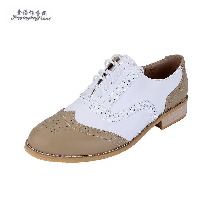 

Women's Casual Shoes Collegiate Style Genuine Leather Flat Women's Shoes Brogue Engraved Oxford Shoes