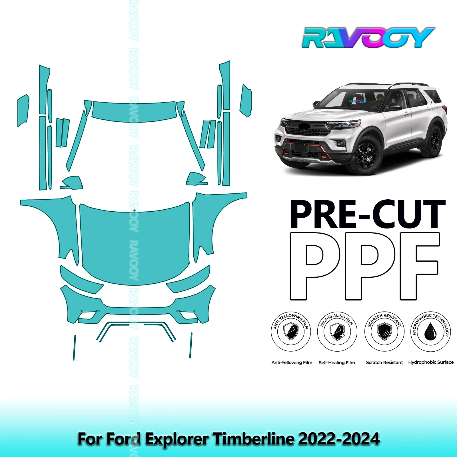 

8.5Mil Precut Paint Protection Film PPF Clear Bra Front Kit+Rockers For Ford Explorer Timberline 2022-2024