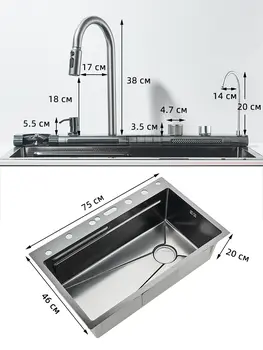 304不銹鋼廚房水槽雙瀑布單槽一體式數位顯示水龍頭套裝皂液器杯墊 8 最佳銷售 廚房水槽瀑布 - №8