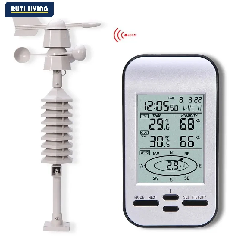 Professional Wireless Weather Station Anemometer Out Wind Speed Direction Sensor Digital Wind Chill Temperature Humidity Meter