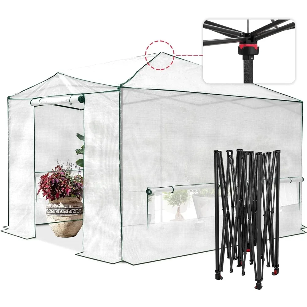 

12x8 Portable Walk-in Greenhouse, Pop-up Indoor Outdoor Garden Green House, Doors and Windows, PE Cover, White