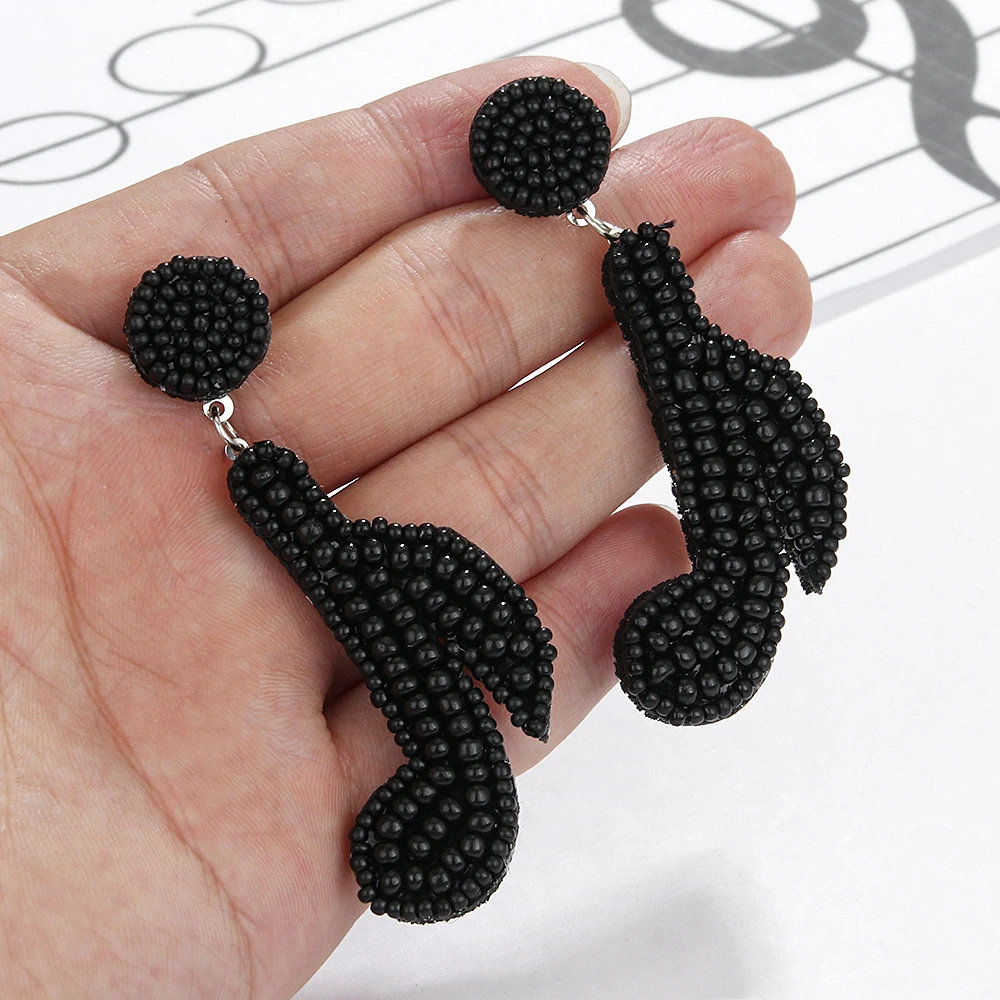 Black Music Note Earrings Handmade Bohemian Musical Notation Dangle Drop for Music Teacher Lover Jewelry Gifts