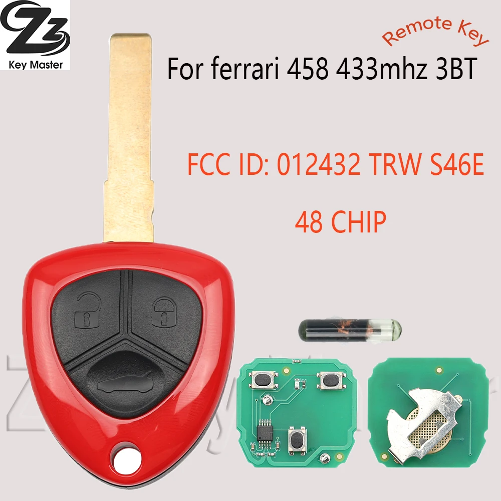 

Zz For Ferrari FCCID:012432 TRWS46E 433MHz ID48 Chip Car Remote Control Smart Key F430 458 488 599 Italia 612 FF