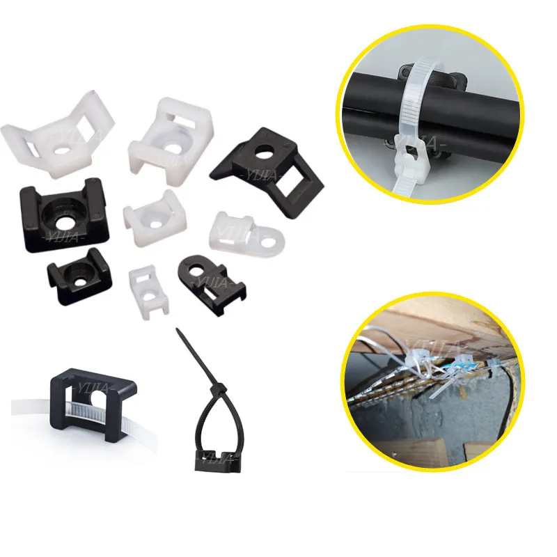 50pcs Fireproof Cable Tie Base Mount Saddle Wire Fixing Seat Cable Clamp Cord Organizer Holder With Screw Holes Wiring Fittings