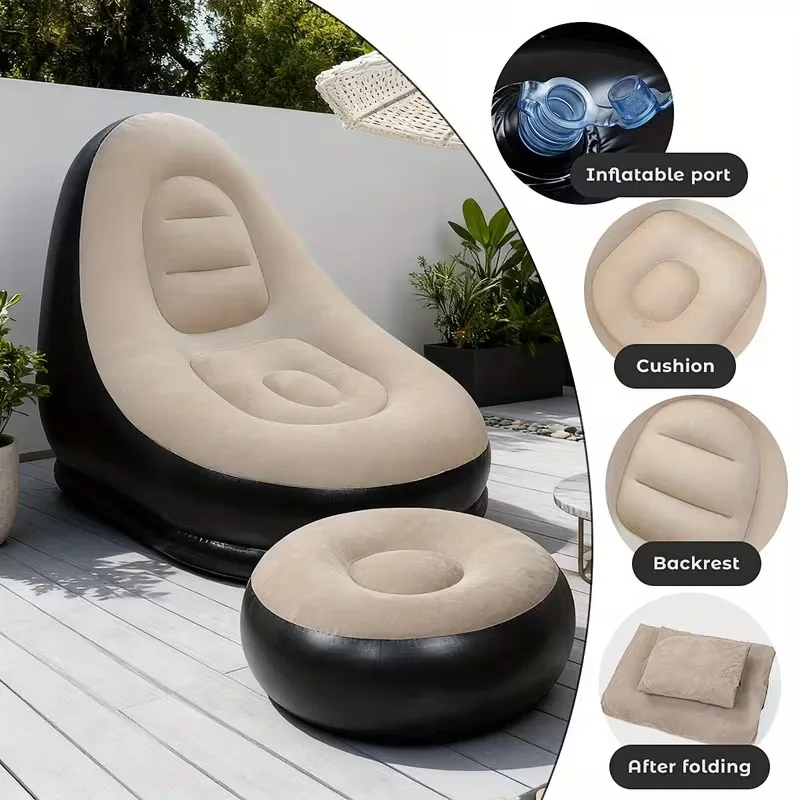 Flocked Inflatable Lazy Sofa, Lounge Chair, Portable Inflatable Bean Bag Sofa for Bedroom, Balcony, and Indoor Relaxation