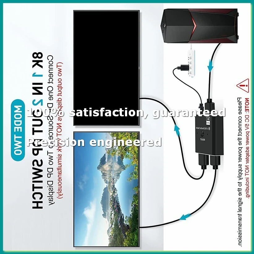 8K DisplayPort Switch 2 in 1 Out/ 1 in 2 Out Display Port DP Switch Supports 8K30Hz 4K120Hz for PC Monitor Laptop Etc-A07G