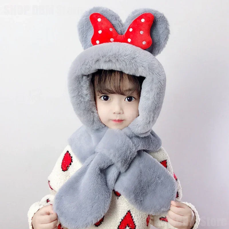 Disney Mickey Minnie Mouse New Scarf Hat Double Fleece Warmth Boy Girl Child Baby Hat Kawaii Autumn Winter Cute Children Cartoon