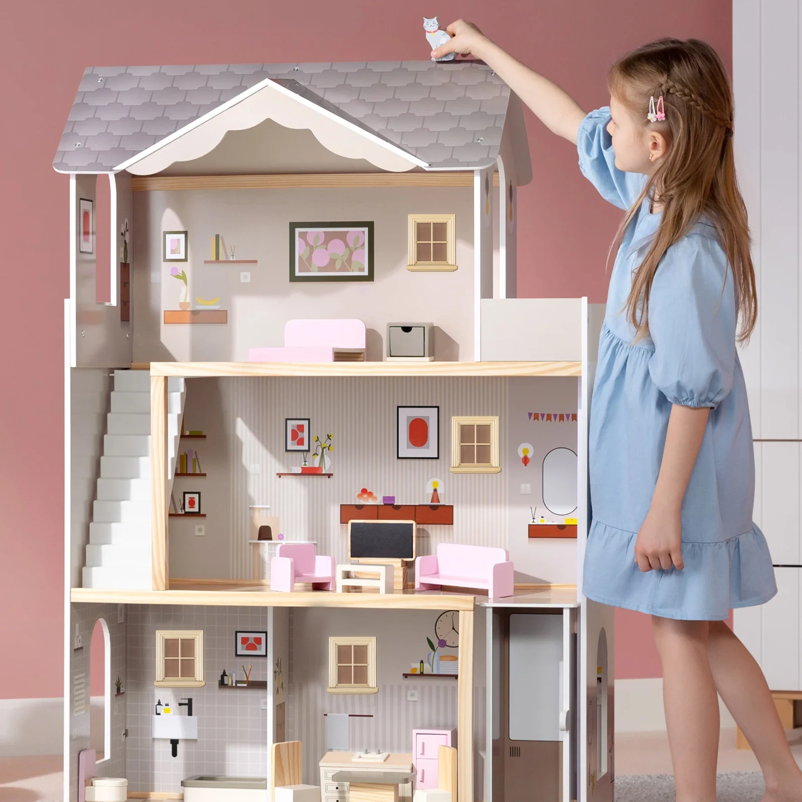 Quatro grades janela quebra-cabeça materiais casa móveis molduras minúsculas decoração brinquedos em miniatura quarto das crianças modelo de exibição rústico
