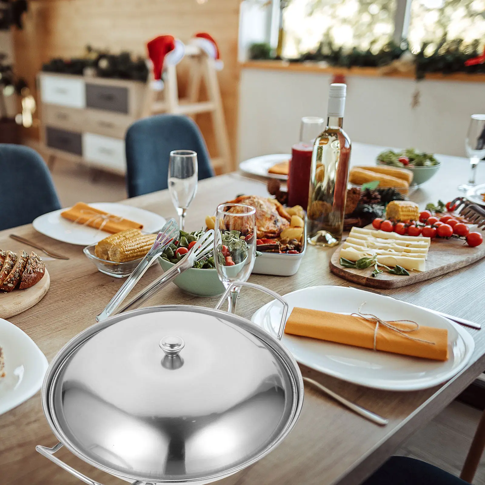 

Сковорода-гриль из нержавеющей стали 10 дюймов с толстым дном, крышкой и ручкой с защитой от ожогов, легко моется, для сухого приготовления на плите