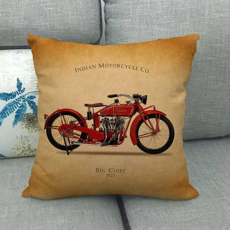 Retro industrial-style motorcycle pattern Digital printing short plush pillow covers for sofa office cushion cover home goods