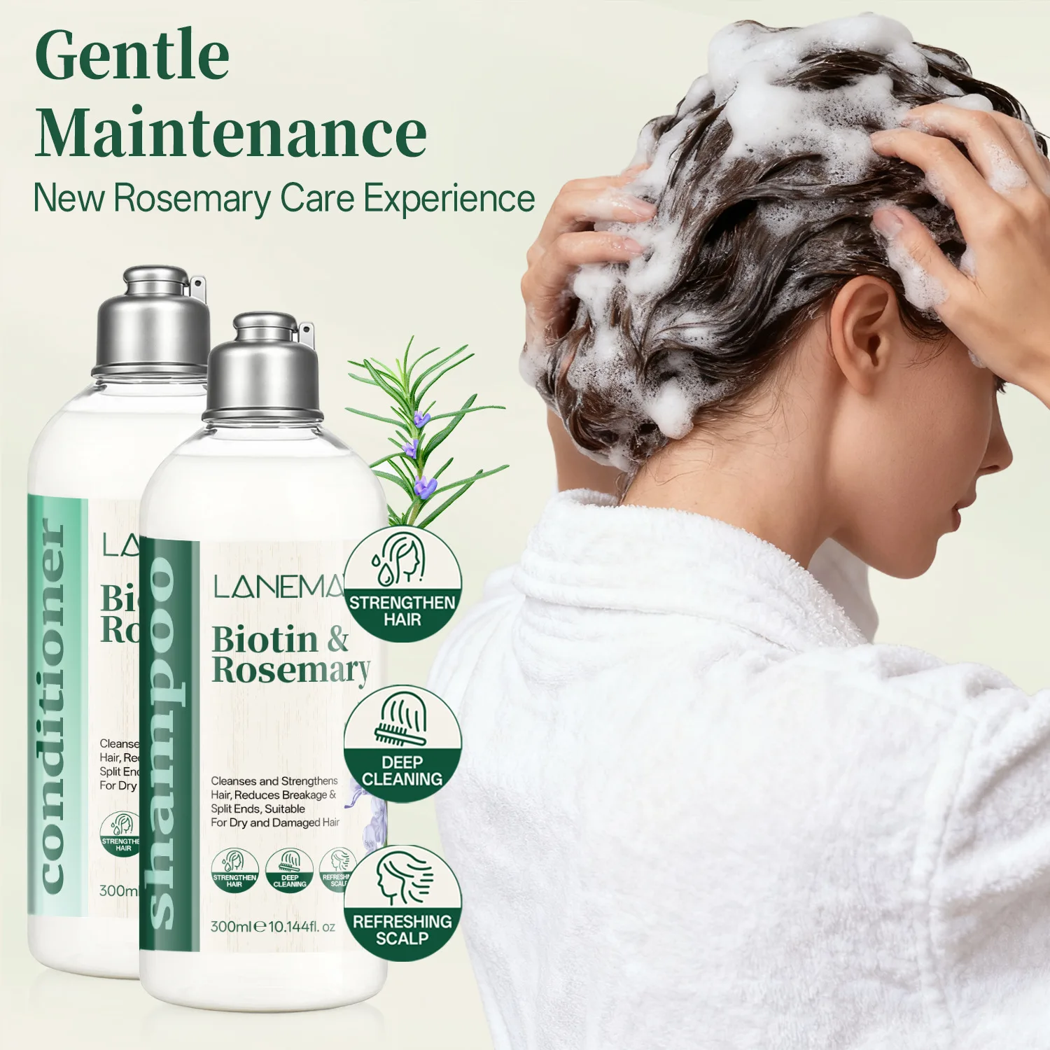 Biotin & Rosemary Shampoo and Conditioner Set - Gentle Maintenance for Dry & Damaged Hair - Strengthens, Deep Cleans.