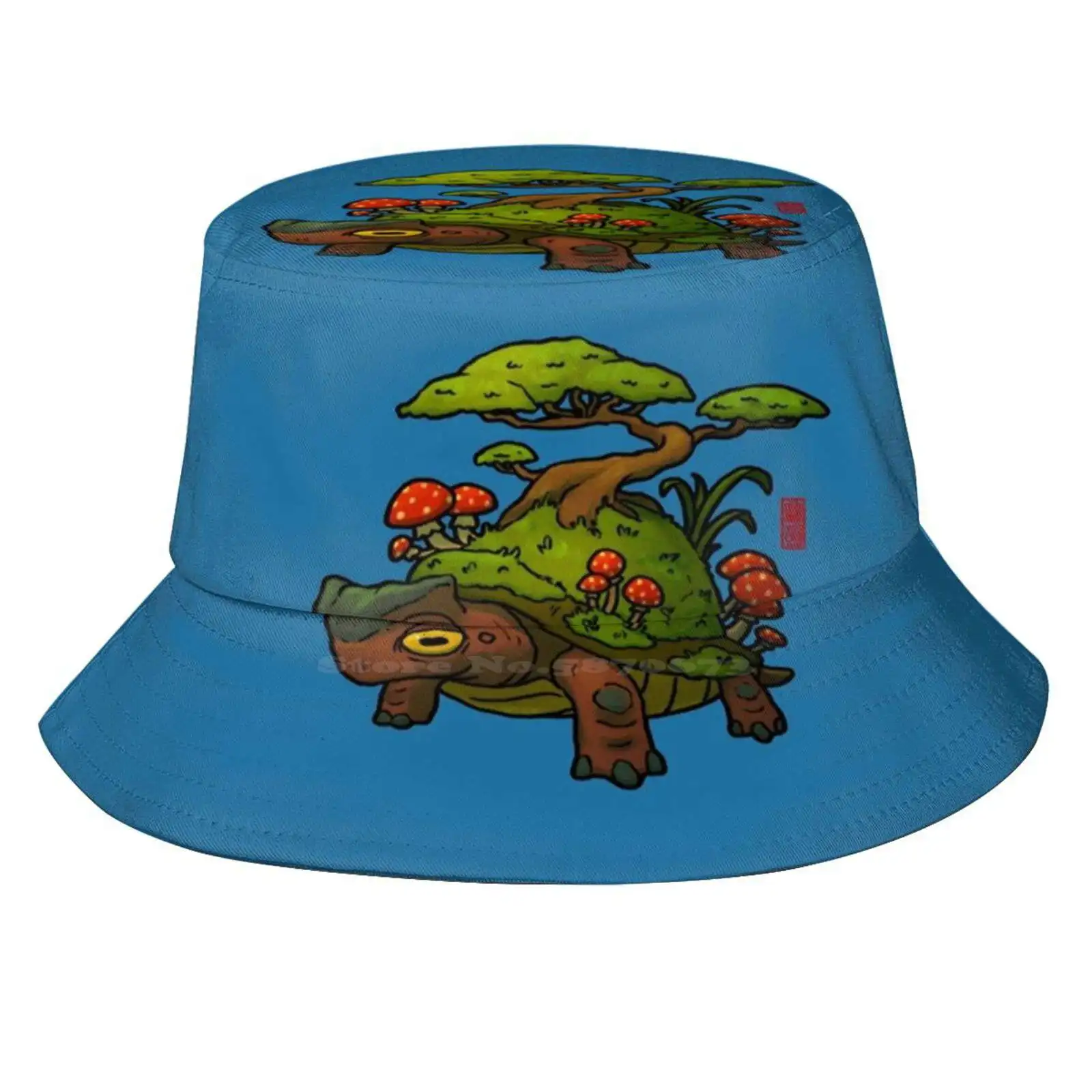 Cute Turtle With Bonsai And Amanita Mushrooms Sun Cap Fisherman Hat Bucket Hats Cute Turtle With Bonsai Turtle With Mushroom