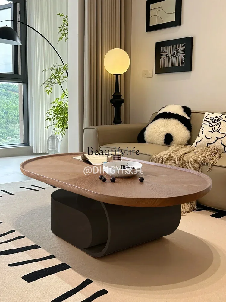 

2024 coffee table wabi sabi wind minimalist oval arc edge retro high-end coffee table