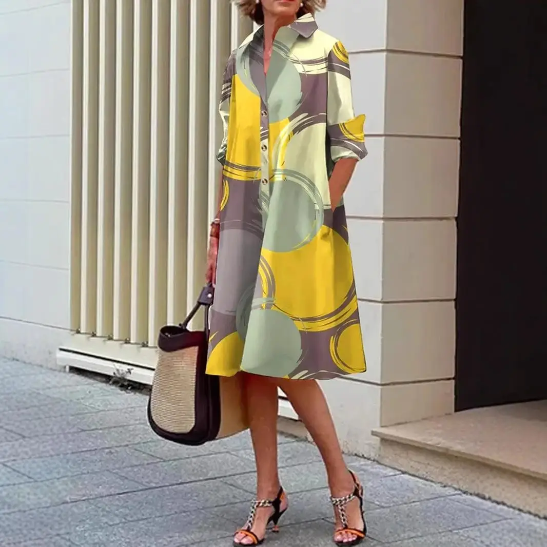 Ele imprimé ket irt Dr femmes a-ligne jupe longue Sve Polyester tissu décontracté vêtements de maison Collection d'hiver