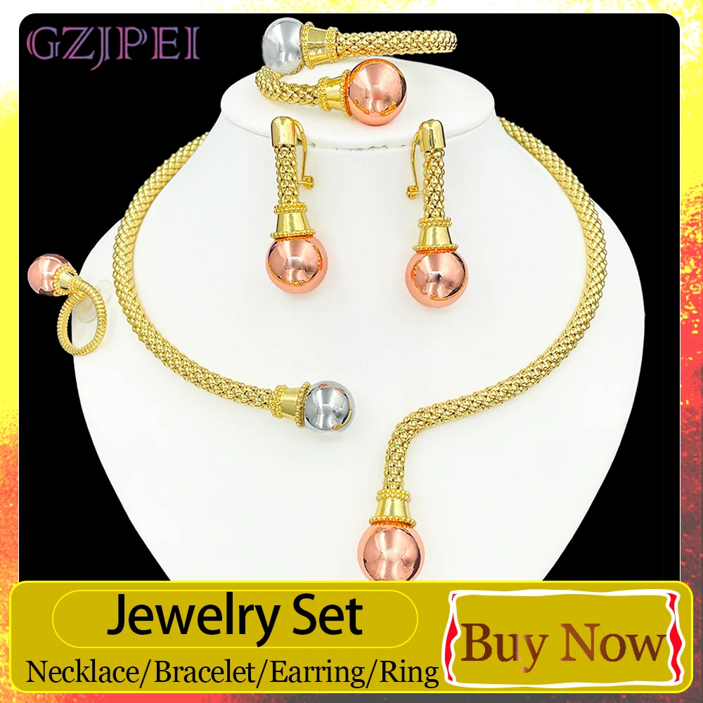 GZJPEI Dubai Tri-color Gold Jewelry Set Twist Chain For Women Wedding Party Jewelry African Nigeria Fashion Jewellery 2026 New ﻿