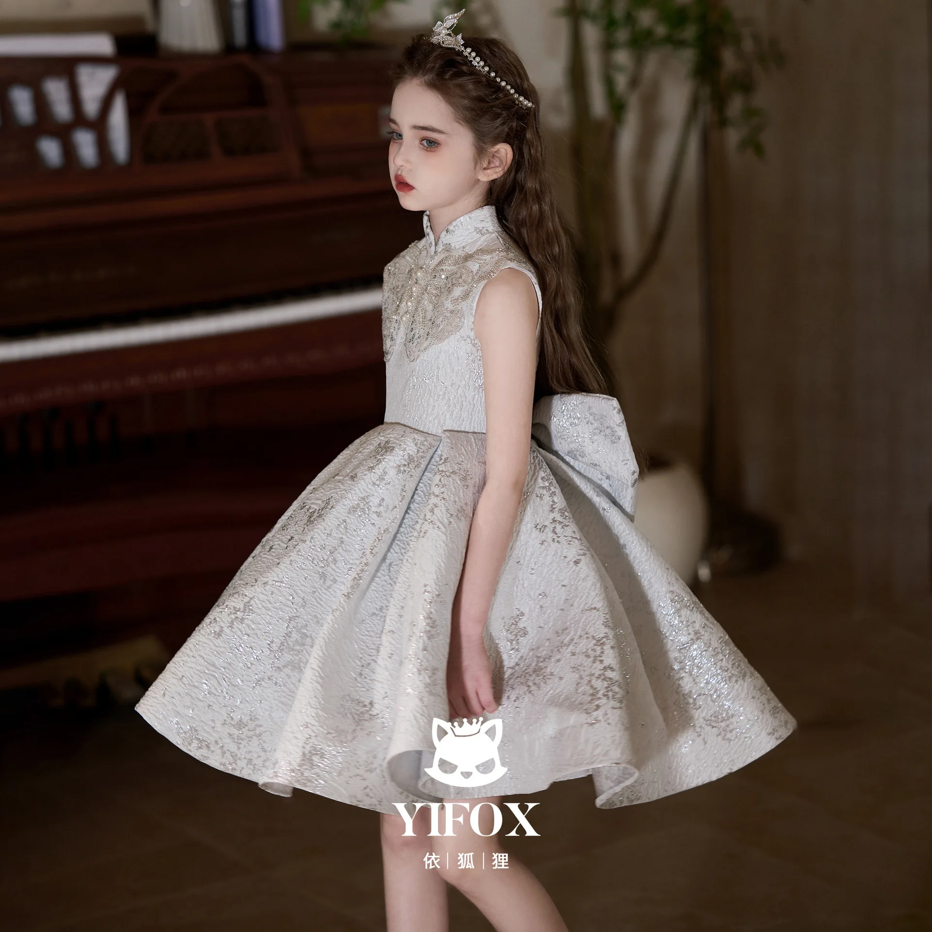 

Бутиковое детское элитное платье для девочек, короткое стильное летнее платье без рукавов с воротником-стойкой, детские платья принцессы для дня рождения, праздника, вечеринки