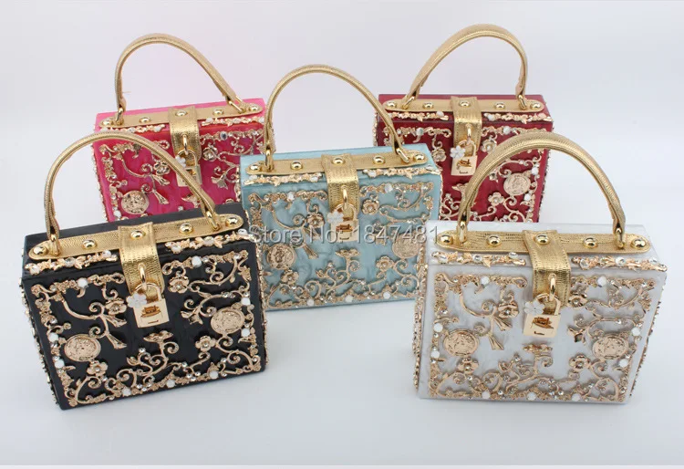 Box Designer Evening Bag Diamond Flower Clutch Bag Hollow Relief Acrylic Luxury Handbag Banquet Party Purse Women's Shoulder Bag