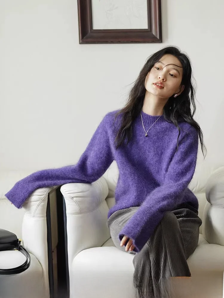 

Soft round Ne Knitted Sweater Outerwear Inner Match Long Sve Warm Winter Faion Commute Sle Camere Wool Blend Top