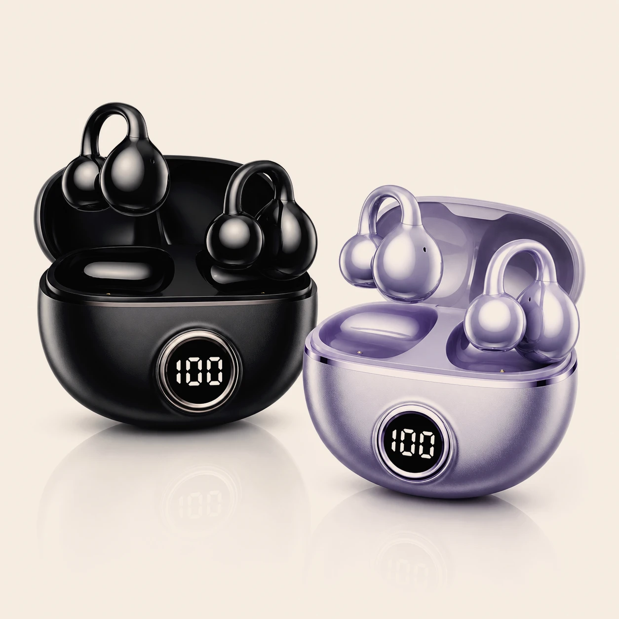 Ear Clip Wireless Bluetooth Headphones Handsfree Sports Earbuds with Mic Noise Cancelling Ideal for Music Gaming