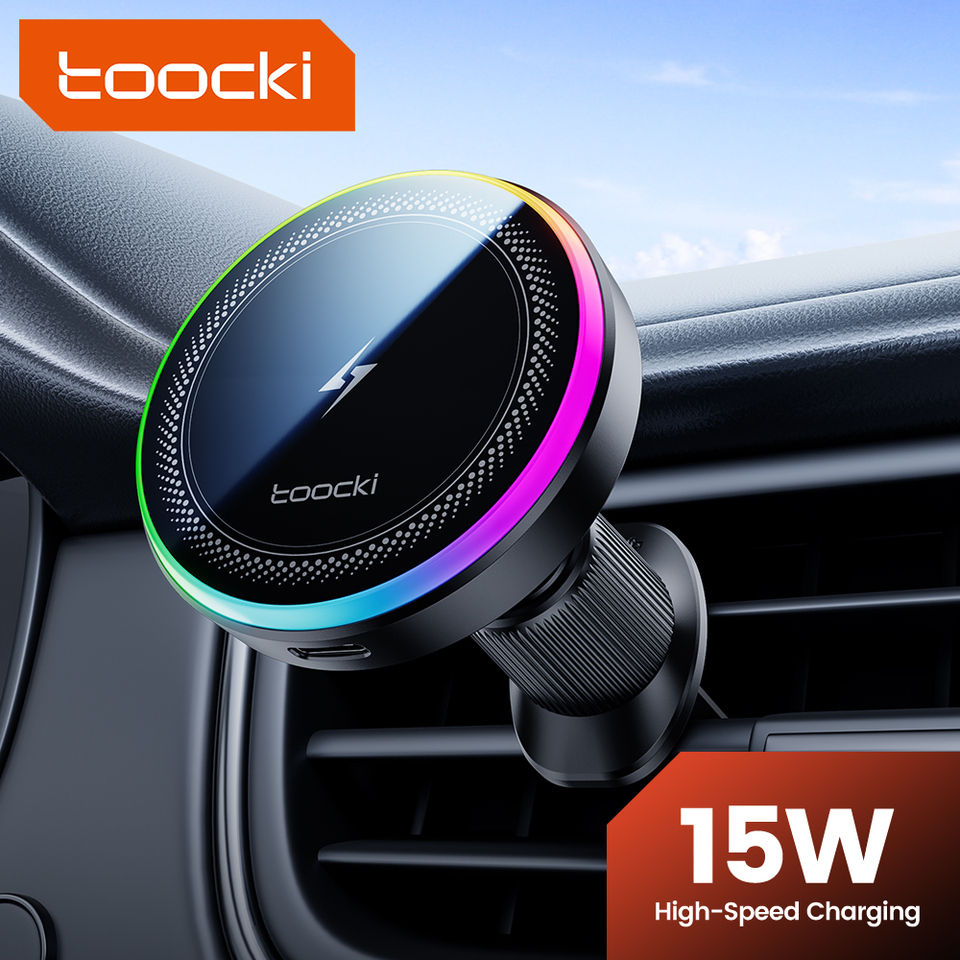  Toocki QI 15W Magnetic Wireless Charger LED Light Air Vent Car Holder Fast Charger For iPhone 17 16Pro Samsung S25 Xiaomi Huawei 