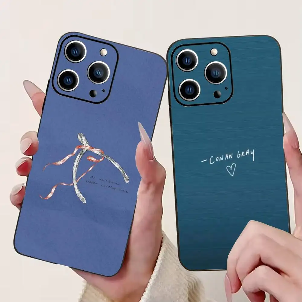 C-Conan Gray Wishbone Phone Case For iPhone 17,16,15,14,13,12,11 Plus,Pro Max,XS,Soft Silicone Black Cover