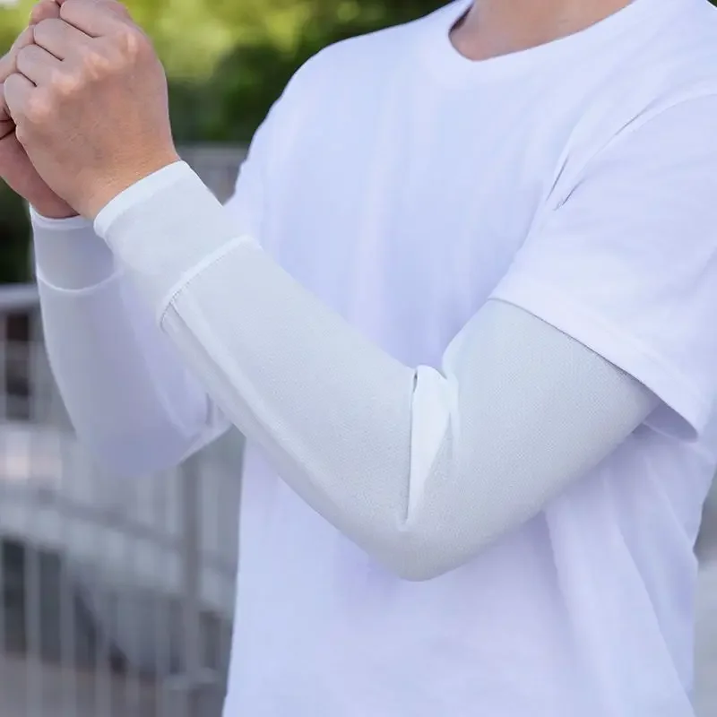 1Pair 2025 Summer Ice Silk Men's Loose Sunscreen Sleeves UV Ice Gloves Riding Arm Guards Sport Running Driving Absorbent
