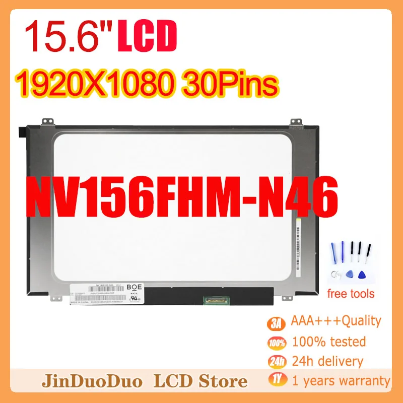 15.6 ''Asli untuk Laptop NV156FHM-N46 Matrix LCD Layar Digitizer untuk Laptop NV156FHM N46 LCD Pengganti FHD 1920X1080 30Pin