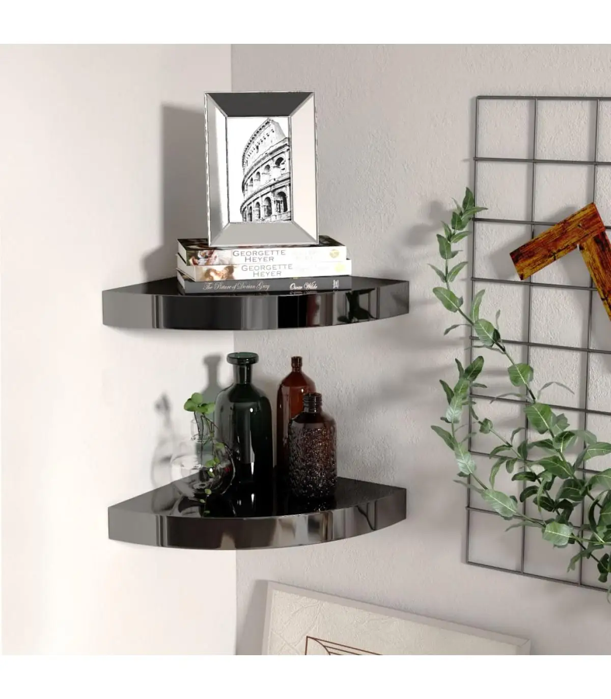 2 Pcs/Lacks Black Glitter MDF 25x25x3,8cm Corner Floating Shelf Shelf